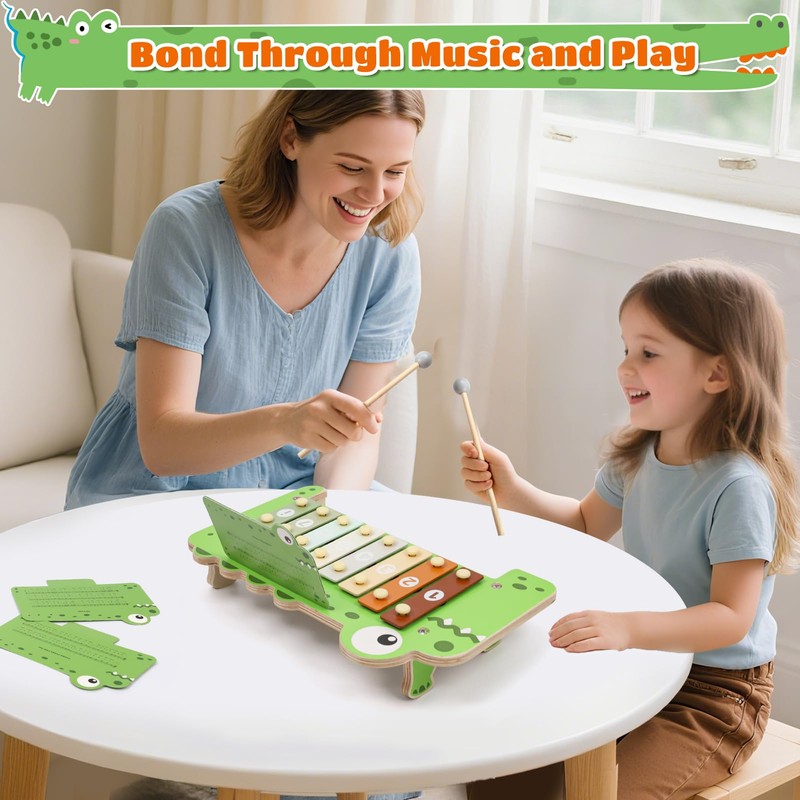 XIAPIA Wooden Toy from 1 Year, Baby Musical Toy Crocodile