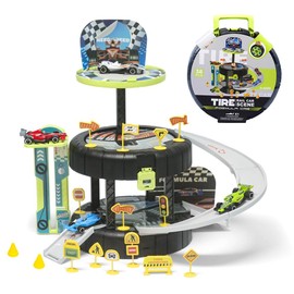 KIOVINO Juego Flexible De Pistas De Carreras para Niños Y 4 Autos Coche, Carrito Infantiles DIY Regalo Juguete Vehículos para Niños y Niñas 3+ años (Azul)