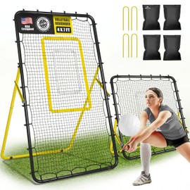 JOLORLY 2-in-1 Volleyball Rebounder Net System, Adjustable from 7x4 ft to 4x4.5 ft, 4-Angle Bounce Back Net, Training Equipment for Volleying, Bumping, Spiking Practice, Resists Twisting (Black)