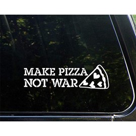 Make Pizza Not War - 8-3/4" x 2-1/2" - Vinyl Die Cut Decal/Bumper Sticker for Windows, Cars, Trucks, Laptops, Etc.