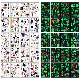 Awinway Luminous Halloween Tattoo Children - 360 Pieces Holiday Temporary Tattoo Stickers for Boys Girls, Bulk Halloween Prices Sweet or Sour Party Favour Goody Bag Stuffers 20 Sheets