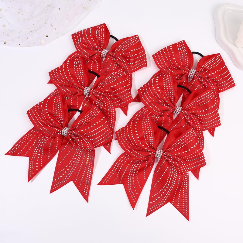 7.5" Red Rhinestones Large Glitter Cheer Hair Bows for Cheerleading