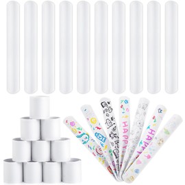 AMOR PRESENT Slap Bracelets Bulk, 64PCS White Slap Bracelets DIY Wrist Band Blank Snap Band for Kids Birthday Party Favors School Crafts Gifts Basket Stuffers Party Supplies