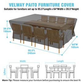 Velway Patio Furniture Cover Outdoor, Waterproof Rectangular Patio Table Chair Sofa Set Cover, 95”Lx64”Wx39”H, All Weather Oxford Tear-Resistant Material with Zipper Carrying Bag Windproof Buckles