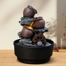Waterwheel-shaped Resin Statue Hand-painted Flowing Water Scene Business Gift Outdoor Holiday Decoration Living SpaceColor: As picture, Size: One Size