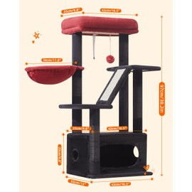 Taoqimiao Gothic Cat Tree,38.5-Inch Cat Tower for Indoor Cats,Suitable for Kittens with Luxurious cat condo with Adjustable Baskets and Luxurious Perch MS029SBR Black and Red