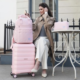 TRIPLAYER Carry On Luggage 22x14x9 Airline Approved, 22 Inch PP Hardshell Luggage Carry-on Suitcase with Spinner Wheels, Carry On Suitcase for Women (Pink)