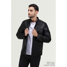 X RAY Mens Faux Leather Jacket with Hood, Grainy PU Leather Moto Jacket, Black, Medium