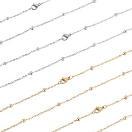 SUNNYCLUE 12 PACK 18 Inch/ 0.45m Stainless Steel Satellite Chain Necklace Making Chains Metal Gold Silver Lobster Claw Clasps Cable Necklaces Chain Bulk for jewellery Making Supplies Women Diy Crafts