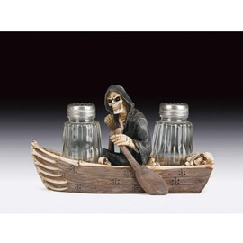 Everspring New Grim Reaper in a Bone Row Boat Salt & Pepper Shakers