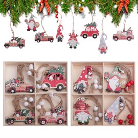 Zfseyuh Pack of 24 Wooden Christmas Decoration Pendants, Christmas Tree Decoration, Wooden Pendants Christmas, Christmas Tree Decoration, Small Car, Santa Claus Decoration Pendant