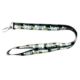 Jeep Tartan Pattern with Text and Grille Logos 18" Lanyard - Swivel Lobster Clasp for Keys, ID Holder, ID Cards, Card Holders and Keychains, Black, Black, Green, Beige and Red