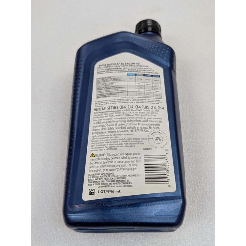 Shell GENUINE Shell Rotella 5W-40 Full Syn Engine Oil T6
