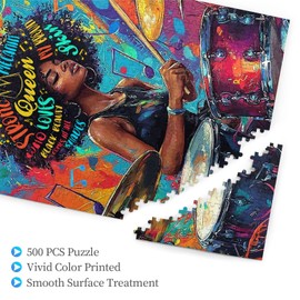 African American Puzzles for Adults 500 Piece Rock Music Black Woman Musican Jigsaw Puzzle Abstract Black Queen Playing Musical Wooden Puzzle for Family Friends Activity