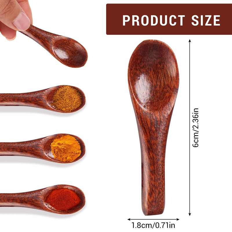 Katyjun Pack of 11 Mini Spice Spoons, 6 cm Wooden