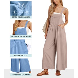 IWOLLENCE Women's Summer Jumpsuits Boho Wide Leg Overalls Casual Loose Rompers with Pockets 2024 Light khaki X-Large