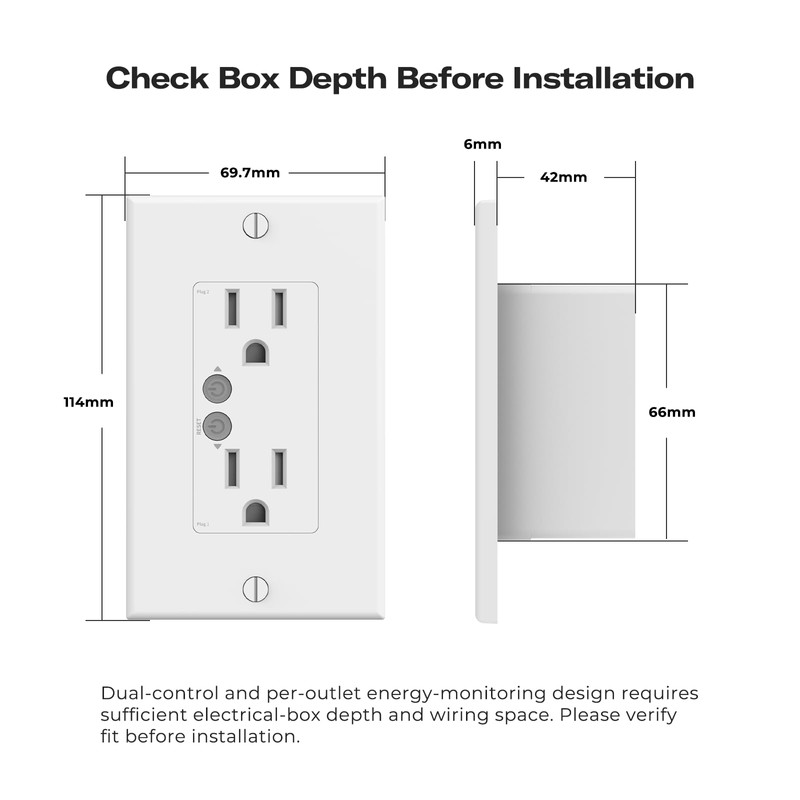 THIRDREALITY Smart Wall Outlet, Dual Independent Control for 2 Sockets,