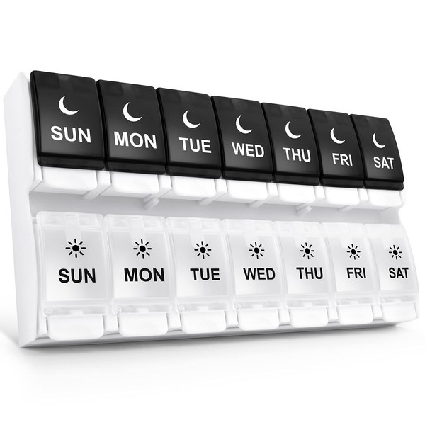 DANYING Easy Open Pill Organizer 2 Times a Day, Large 7 Day Pill Box Twice A Day, Push Button Weekly AM PM Pill Case, Day Night Pill Container, Arthritis Friendly Vitamin Organizer 2 Per Day