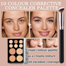10 Colors Correcting Concealer Palette,Colors Corrector Palette,Moisturizing Full Coverage Liquid Foundation Cream Contour Makeup Palettes with Brush