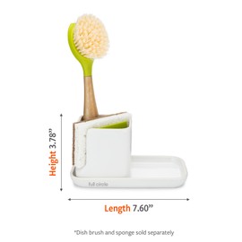 Full Circle Stash, Ceramic Kitchen Sink Caddy, Stylish Modular Sponge Holder & Dish Brush Organizer, Green and White, 11"