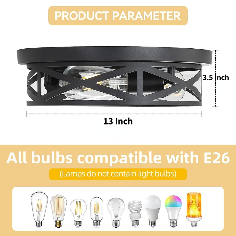 Youroke 3-Lights Farmhouse Flush Mount Ceiling Lights, 13 Inch Indoor