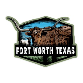 Die Cut Sticker Fort Worth, Texas, Longhorn, Scratchboard, Contour Vinyl Sticker 1 to 3 inches (Waterproof Decal for Cars, Water Bottles, Laptops, Coolers), Small