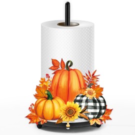 JarThenaAMCS Fall Thanksgiving Paper Towel Holder Pumpkin Leaves Sunflower Metal Towel Stand Autumn Decoration Accessory for Harvest Party Home Kitchen Countertop