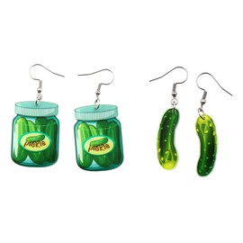 Funny Sauce Bottle Pickle Earrings Cute Cucumber Drop Dangle Earrings for Women Simulated Cartoon Salad Dressing Bottle Earrings Christmas Jewelry Gift-Set B