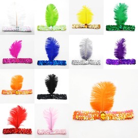 Pack of 2 Feather Sequin Headband, Hair Accessories Made of Feathers 20s Accessory Hair Band Feather Headdress for Women and Girls Party Masquerade Stage Show Theme Party Carnival, Green