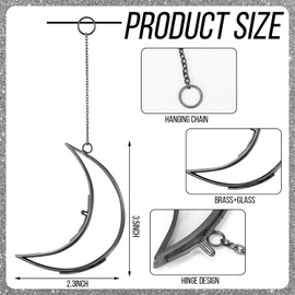 Lineshading 4 Pcs Glass Pressed Flower Frames Double Glass Moon Shaped Picture Frames Flower Brass Hanging Photo Frame with Metal Chain for Gallery Artwork Display Wall Decor(Black,2.5 x 3.5 Inch)