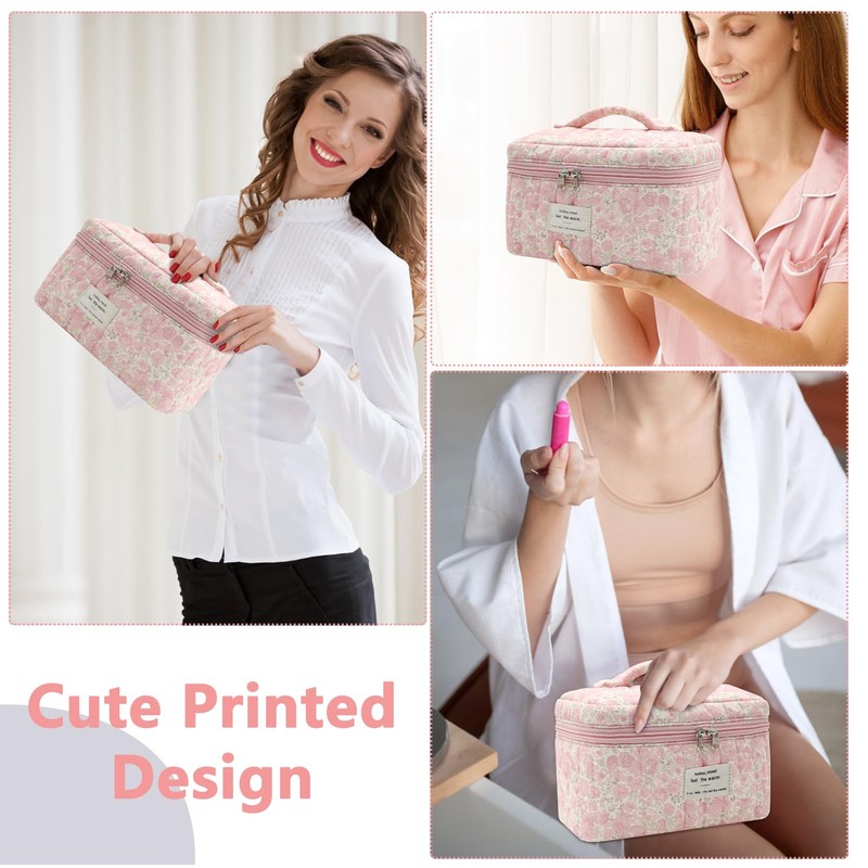 Gosect Large Makeup Bag, Cute Cosmetic Bag for Women Girls,