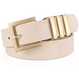 XZQTIVE Plus Size Women's Leather Belts for Jeans Pants Dress Fashion Ladies Waist Belt with Square Gold Buckle, Beige, Small: fits waist from 25"-30"