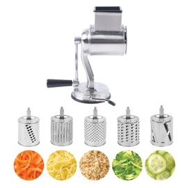 DDBESSIC Stainless Steel Kitchen Grater, Rotary Drum Slicer Cheese Grater 5 High-efficiency Vegetable Slicer With Interchangeable Round Stainless Steel Blades, Suitable For Fruits, Vegetables And Nuts