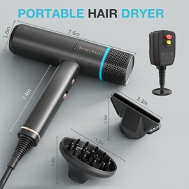 Diffuser Hair Dryer, Professional High Speed Portable Ionic Hair Blow Dryer with Diffuser for Women & Men, 3 Temps/2 Speeds, 6.56 Ft Cord, Best for Straight & Wavy Hair, for Home Travel, Black