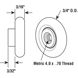 Prime-Line Products M 6206 Tub Enclosure Rollers, 3/4-Inch Round, Narrow Tire,(Pack of 2),Brass