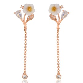 Pendientes de racimo floral a la moda, elegantes e impresionantes pendientes de plata de ley 925 chapados en oro rosa de 14 quilates, circonita cúbica, perlas hipoalergénicas, regalo de cumpleaños para niñas, Cristal, circonita