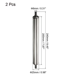 PATIKIL Conveyor Roller 1" Diameter 8" Length, 2 Pack Stainless Steel Gravity Transmission Replacement Part Galvanized End, Silver