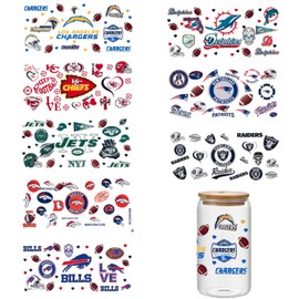UV DTF Cup Wraps for 16oz Glass Cups, Football Rugby ThemeTransfer Stickers Rub on Decal for Glass Tumblers Furniture Craft DIY Crafts(8sheet)