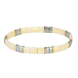 KELITCH Tila Pearl Bracelet Colourful Stretch Bracelet Stackable Friendship Bangle For Women, Glass