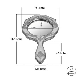 Handmade Italian Vintage Handheld Mirror, Round, Hand Painted, Embossed Gold Paint, Hand Mirror with Handle for Vanity Makeup Victorian Style Decorative Desk, Made in Italy (Sky Blue)