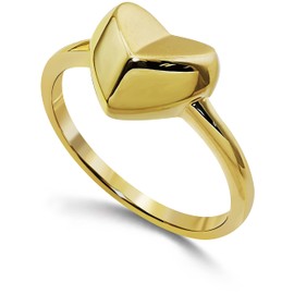 Sternvoll® Women's Ring 925 Sterling Silver 14 Carat Gold-Plated in Heart Shape, Precious metal