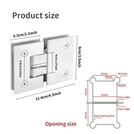 2 Pack 180 Degree Frameless Glass Shower Door Hinges, 304 Stainless Steel Shower Door Hinges to Glass, Brushed Nickel Frameless Shower Doors Hinges