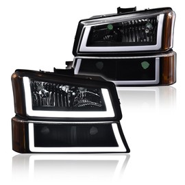 LQI LED Headlight Assembly Compatible with Chevy Silverado 1500 2500 3500 HD Model 2003-2006,Fit Avalanche 1500 2500 2003-2006(Fit No Cladding only) Clear Lens Black Housing Amber Corner