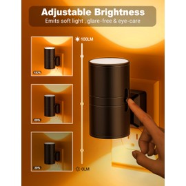 Amber Night Lights Plug into Wall, Dimmable Night Light Plug in, Modern Night Lights Auto On/Off, Amber Night Light 2000K, 0-100LM Adjustable Brightness Nightlight for Hallway Bedroom, 2 Pack