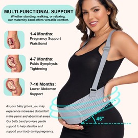 Belly Bands For Pregnant Women Maternity Belt Pregnancy Belly Support Band Adjustable Pregnancy Belt with Back Brace Straps, Medium