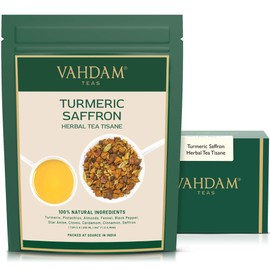 VAHDAM, Turmeric Saffron Herbal Tea Loose Leaf 100g (50 Cups, 3.5oz) Blend Of Turmeric Tea, Saffron Tea & Fresh Spices | Whole Loose-Leaf Tisane | Vacuum Sealed for Freshness