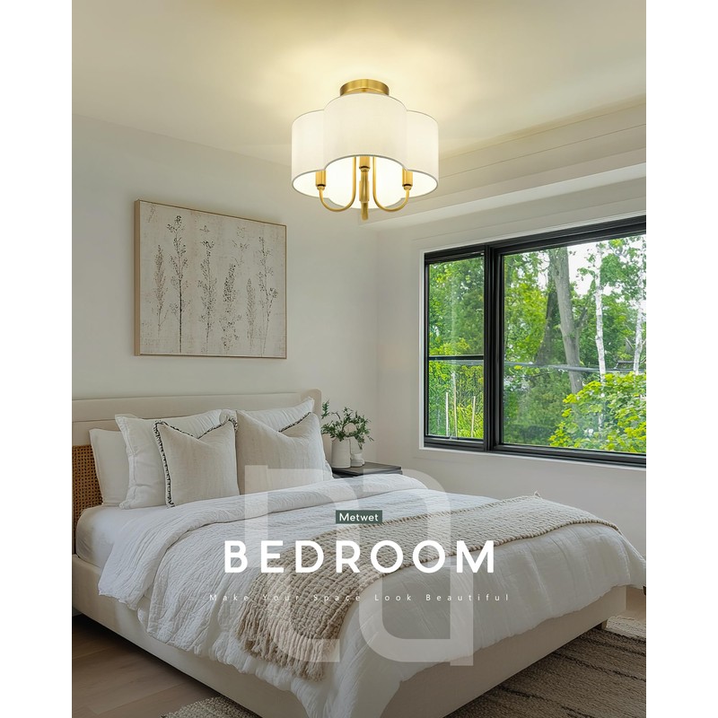 METWET Gold Semi Flush Mount Ceiling Light, 13.5" 4-Light Light