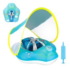 Free Swimming Baby Inflatable Baby Swim Float with Sun Canopy Size Improved Infant Pool Floaties Swimming Pool Toys for The Age of 3-36 Months