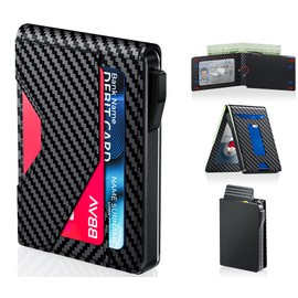 Vbcaxa Wallet for Men - Slim Leather Mens Wallet with Cash Slot, Pop-up Card Slot, Credit Card Slot - RFID Blocking Wallet Front Pocket with ID Window (Carbon Fiber)