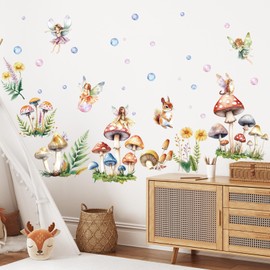 SHUCHING Forest Mushroom Wall Sticker Peel and Stick, Fairy Tale Squirrels Wall Decal, Removable Vinyl Wall Decor Art Home Decoration for Living Room Bedroom Nursery Playroom